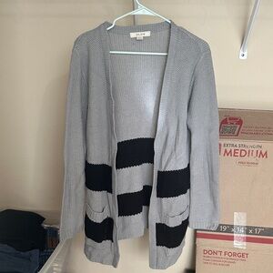 Adam Levine Collection Gray Open-Front Cardigan with Black Stripes